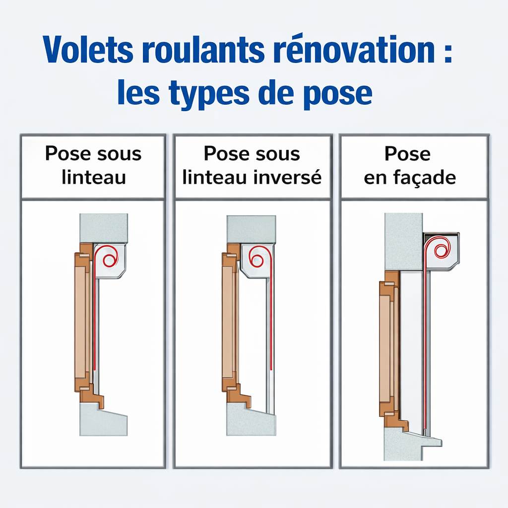 type de pose volet roulant rénovation linteau façade